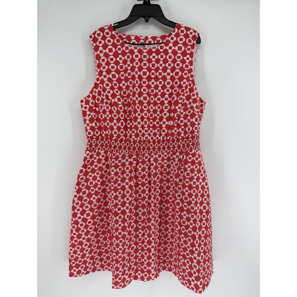 NEW Boden Smocked Waist Mini Dress Sleeveless Coral Red Mosaic Print Womens 12R